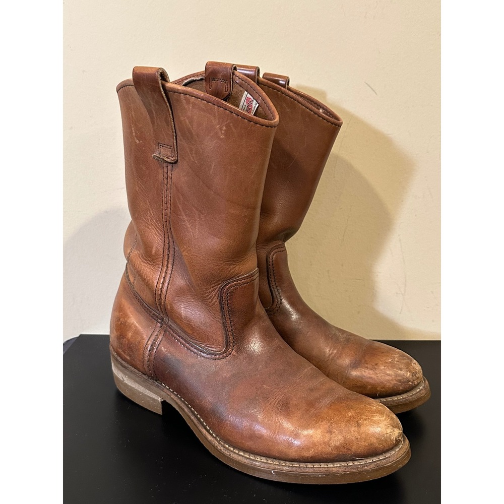 Red Wing Pecos Brown Leather Pull On Work Boots Mens Western size 7.5 D